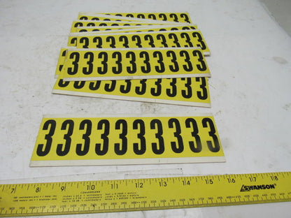 Brady 3440-3 2" x 1" Black On Yellow Number 3 Marker Sticker Lot Of 14 Cards