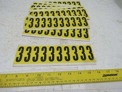 Brady 3440-3 2" x 1" Black On Yellow Number 3 Marker Sticker Lot Of 14 Cards