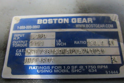 Boston Gear 150:1 Ratio 1750RPM 1Hp 11.6RPM 2-3/8" Dual Output Winch Gearbox