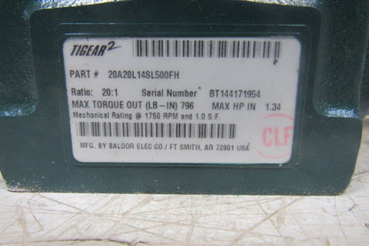Dodge 20A20L14SL500FH 20:1 Ratio 1750RPM 1.34Hp Ext Shaft LH Output Gearbox