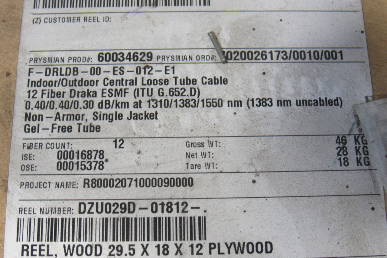 Prymian F-DRLDB-00-ES-012-E1 CampusLink LT Dry Loose Tube Fiber Optic Cable 700'