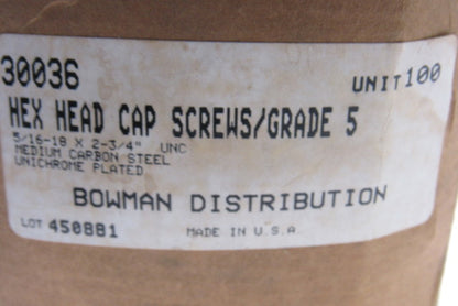 Bowman 30036 5/16-18 Grade 5 Hex Head Cap Screw Lot Of 100