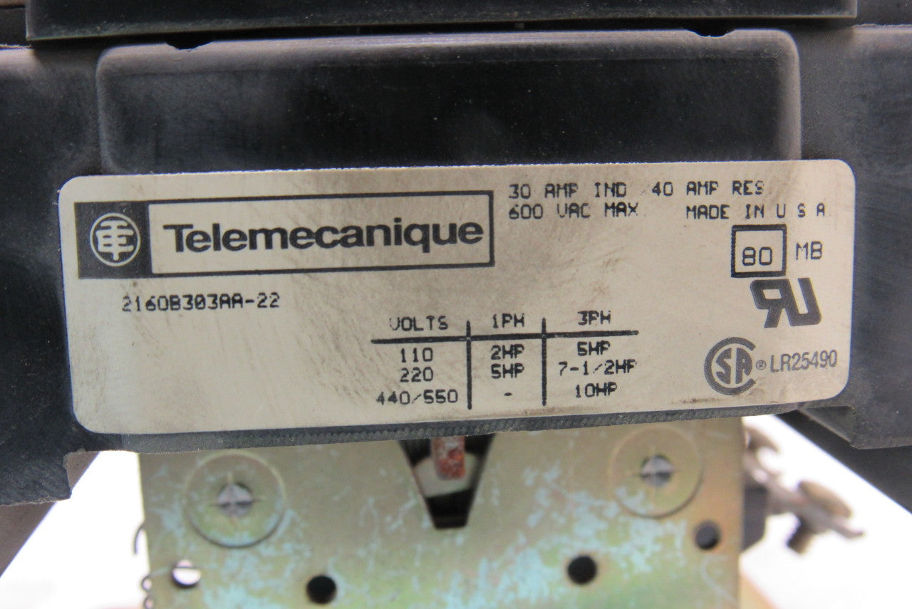 Telemecanique 2160B303AA-22 600V 30A Magnetic Contactor 110V Coil