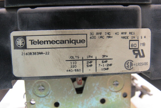 Telemecanique 2160B303AA-22 600V 30A Magnetic Contactor 110V Coil
