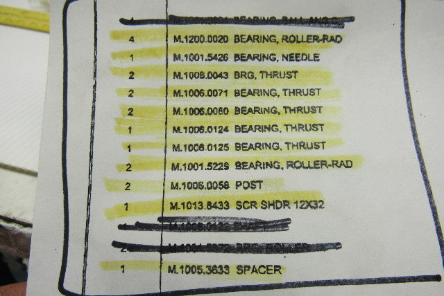 Giddings Lewis Headstock Rebuild Kit Spacer Bearings Posts Thrust Bearings