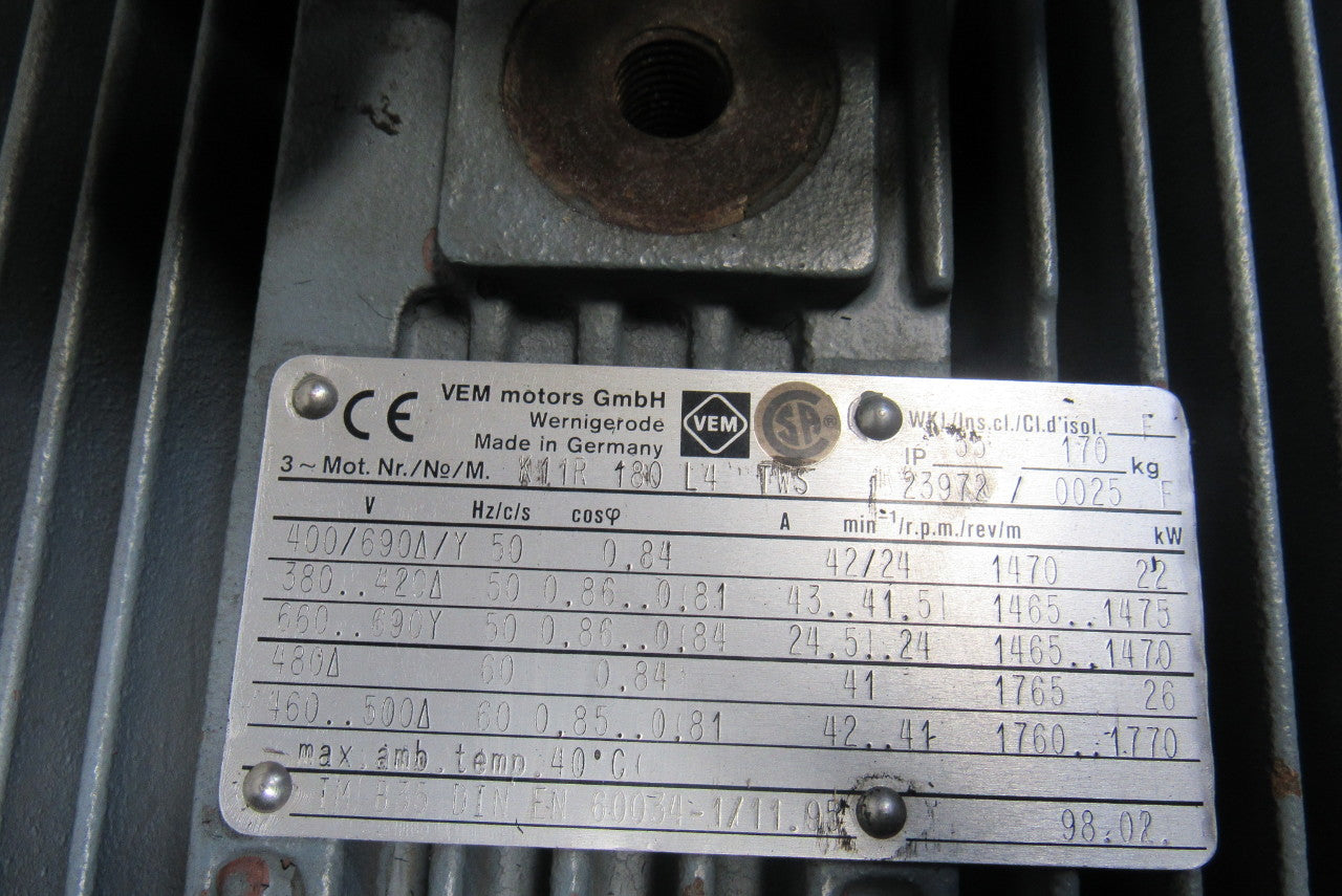 Vem Moog K11R180L4 22/26kW 480V 50/60Hz Radial Piston Pump 280 Bar