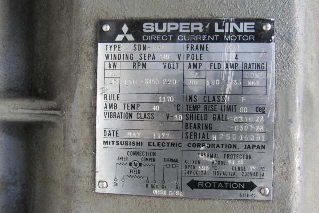 Mitsubishi SDN-CFZ 220VDC 11/15kW 1150/3450RPM Fan Cooled Direct Current Motor