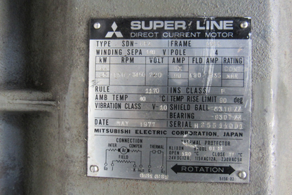 Mitsubishi SDN-CFZ 220VDC 11/15kW 1150/3450RPM Fan Cooled Direct Current Motor
