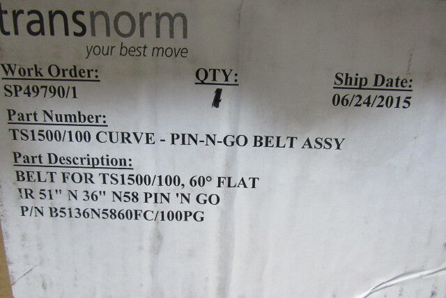 Transnorm TS1500/100 60-¦ Curve Conveyor Belt IR=51" N=36" N58 Pin-N-Go