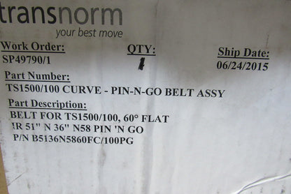 Transnorm TS1500/100 60° Curve Conveyor Belt IR=51" N=36" N58 Pin-N-Go