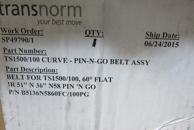Transnorm TS1500/100 60° Curve Conveyor Belt IR=51" N=36" N58 Pin-N-Go