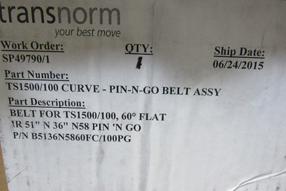 Transnorm TS1500/100 60° Curve Conveyor Belt IR=51" N=36" N58 Pin-N-Go