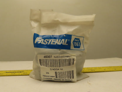 Fastenal #14 2" Zinc Steel Open Ended S Hook .187" Wire Lot Of 25
