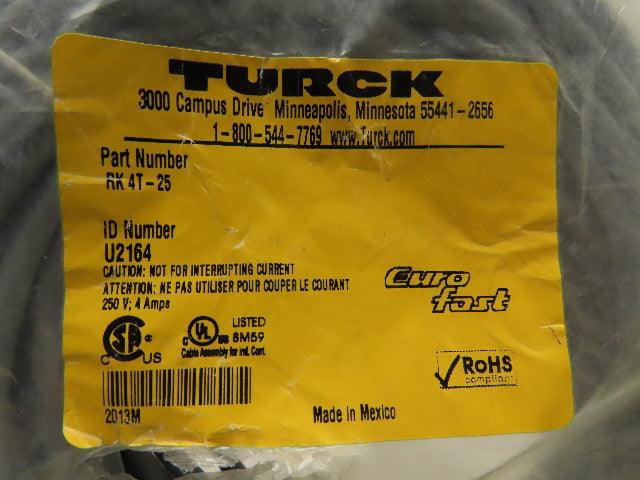 Turck RK4T-25 M12 Female Straight 3 Wire 25 Meter Cable