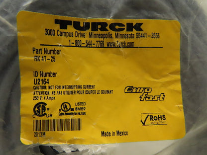 Turck RK4T-25 M12 Female Straight 3 Wire 25 Meter Cable