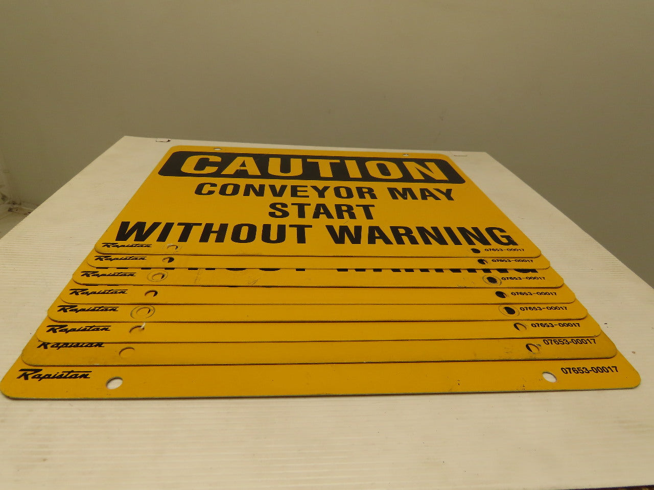 Rapistan Double Sided OSHA CONVEYOR MAY START WITHOUT WARNING Sign 14x10" Lot/8