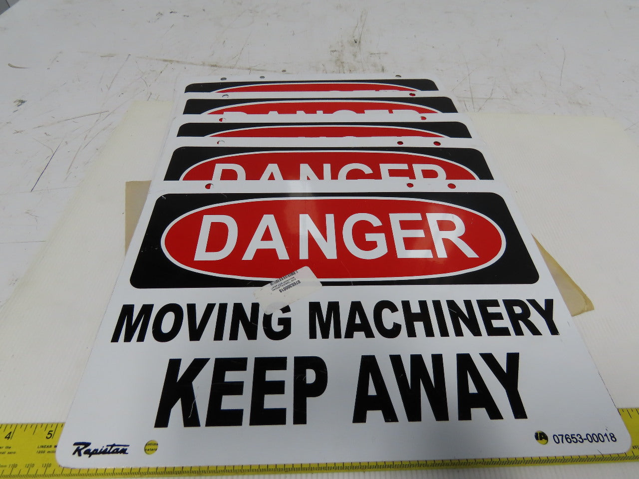 Rapistan 14" x 10" DANGER MOVING MACHINERY KEEP OUT Dbl Sided Lot Of 5