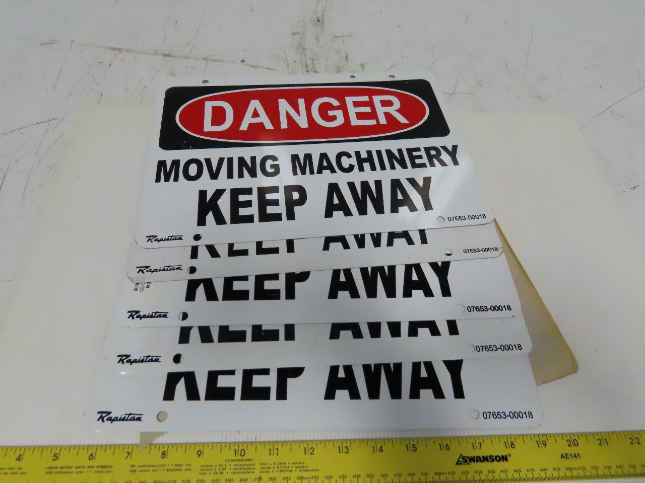 Rapistan 14" x 10" DANGER MOVING MACHINERY KEEP OUT Dbl Sided Lot Of 5