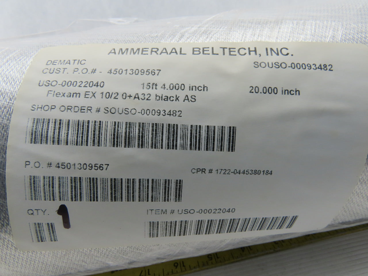 Beltech Flexam EX 10/2 0+A32 20" Longitudinal Ribbed Conveyor Belt 15'4"