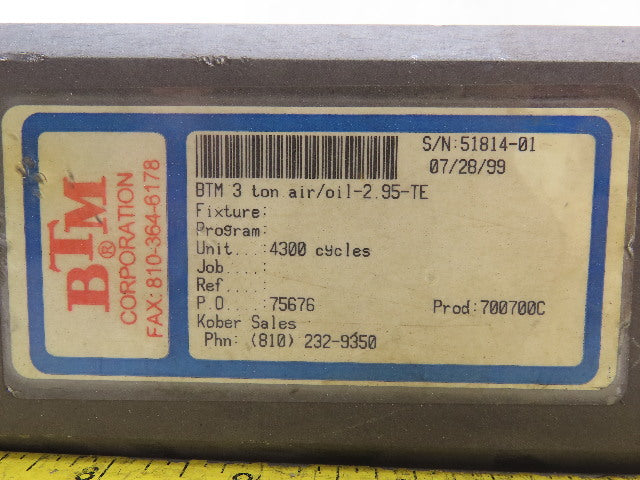BTM 3 Ton Air Oil Cylinder 2.95" Stroke Intensified Cylinder