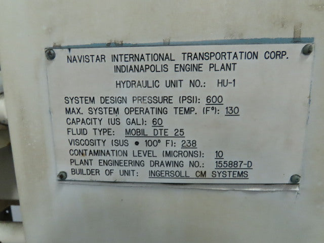 Rexroth 10Hp Hydraulic Power Unit 60 Gal PKC62N00 Pump 460V 3Ph