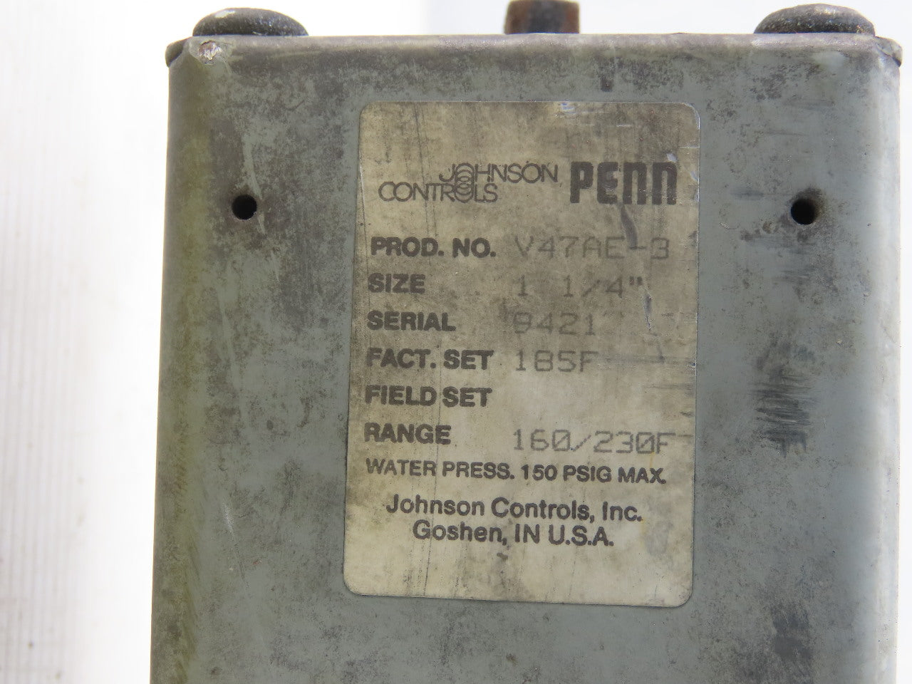 Penn V47AE-3 1-1/4" Size 160/230°F Range @ 150PSI Temp Controlled Water Valve