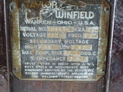 Taylor Winfield Pri 220V 60Hz 30kVa 4.58/2.82 Hi/Low Friction Welder Transformer