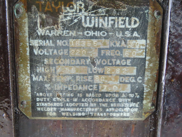 Taylor Winfield Pri 220V 60Hz 30kVa 4.58/2.82 Hi/Low Friction Welder Transformer