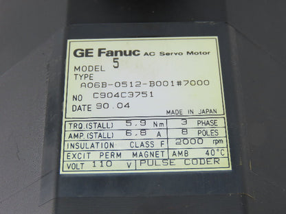 Fanuc A06B-0512-B001#7000 110V 3Ph 2000RPM Perm Magnet Servo Motor Pulse Coder