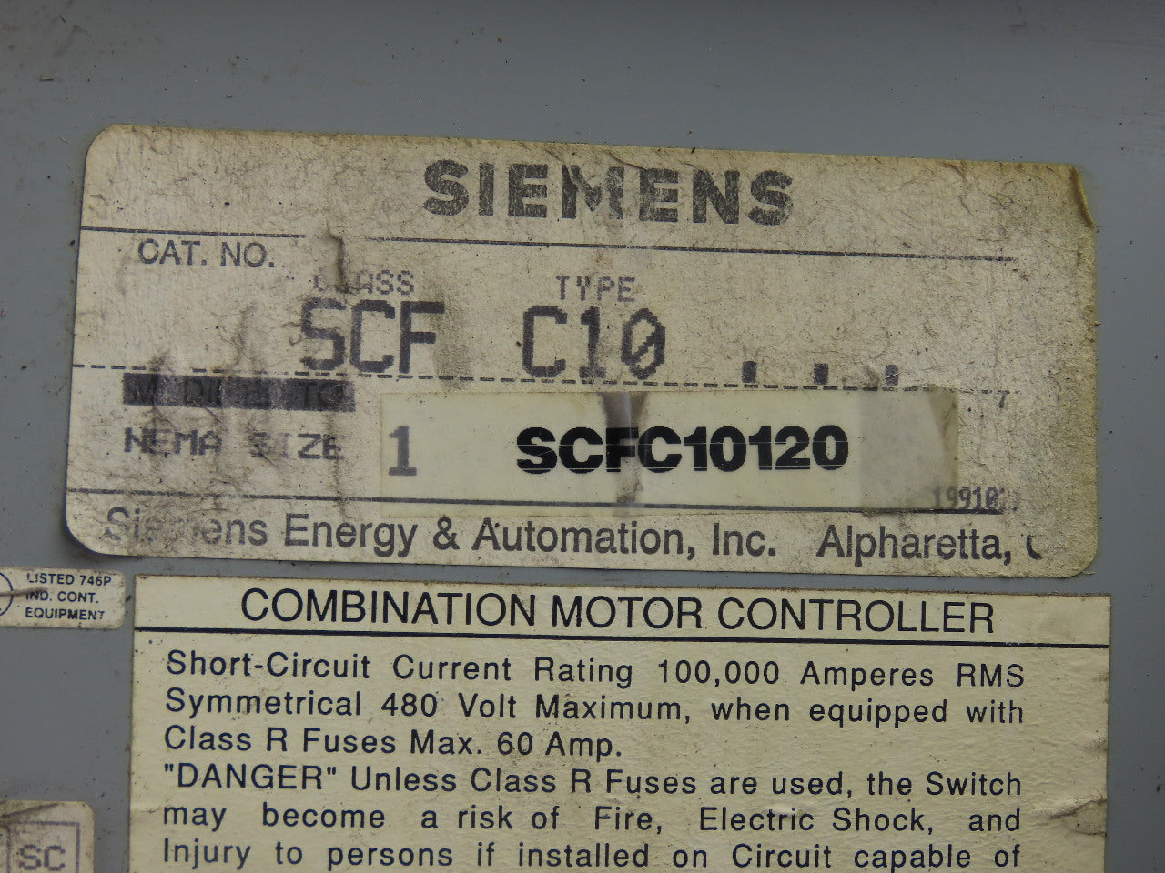 Siemens SCFC10 Size 1 600V 10Hp Combination Starter Fused