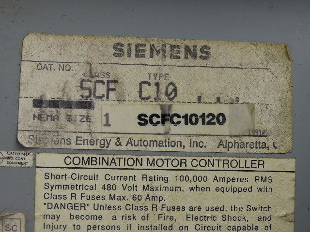 Siemens SCFC10 Size 1 600V 10Hp Combination Starter Fused