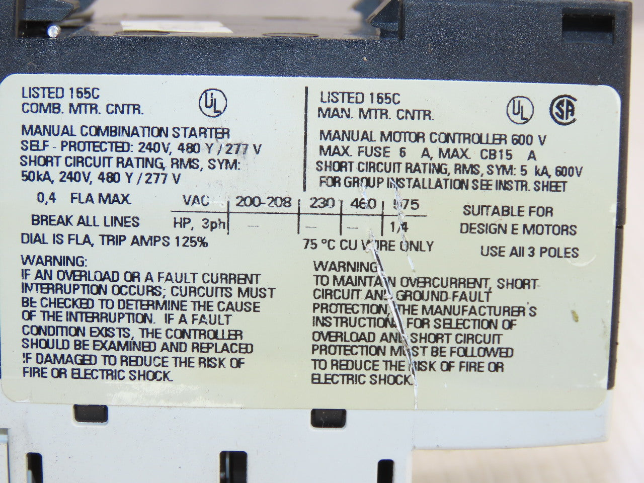 Siemens 3RV1011-0EA10 3Hp 600V 0.28-0.4A Manual Motor Starter Breaker Lot Of 4