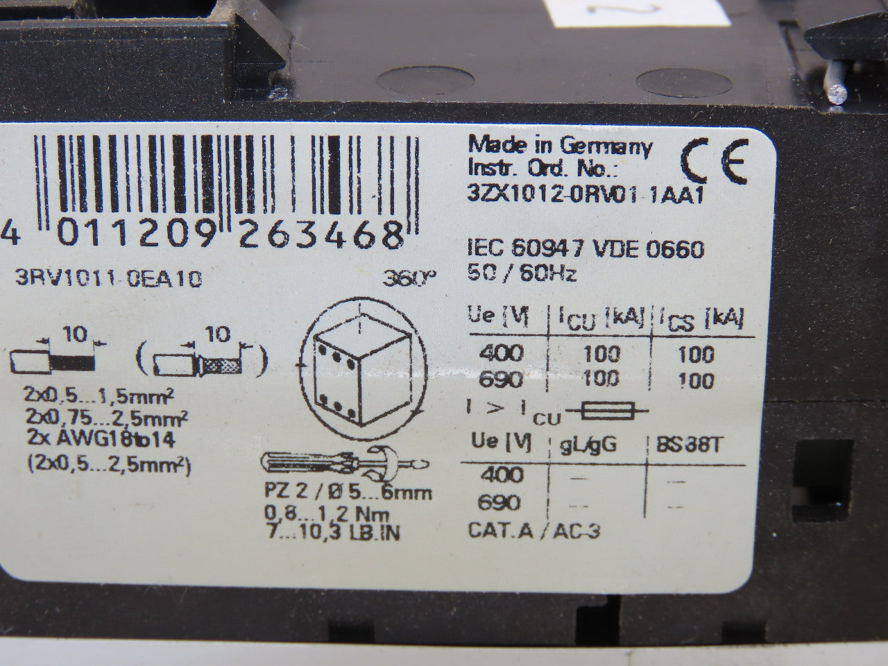 Siemens 3RV1011-0EA10 3Hp 600V 0.28-0.4A Manual Motor Starter Breaker Lot Of 4