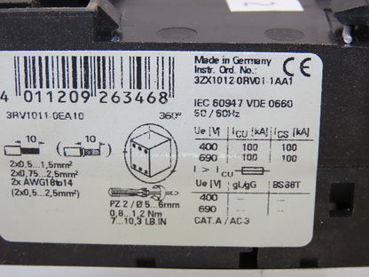 Siemens 3RV1011-0EA10 3Hp 600V 0.28-0.4A Manual Motor Starter Breaker Lot Of 4