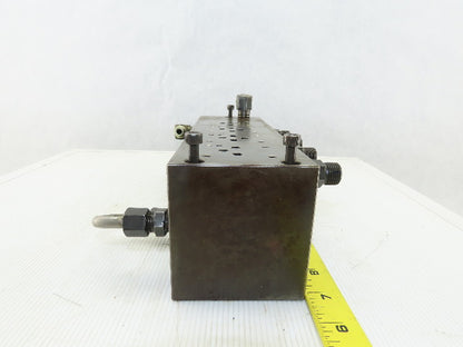 14 Port Steel Hydraulic Manifold With 4 ISO 4401 Valve Spaces