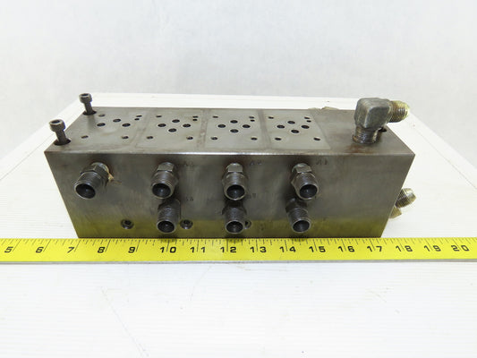 14 Port Steel Hydraulic Manifold With 4 ISO 4401 Valve Spaces