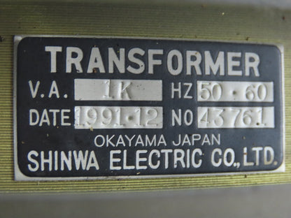 Shinwa Electric Co 43761 200/220V Hi 19/100V Lo 200/800VA Transformer