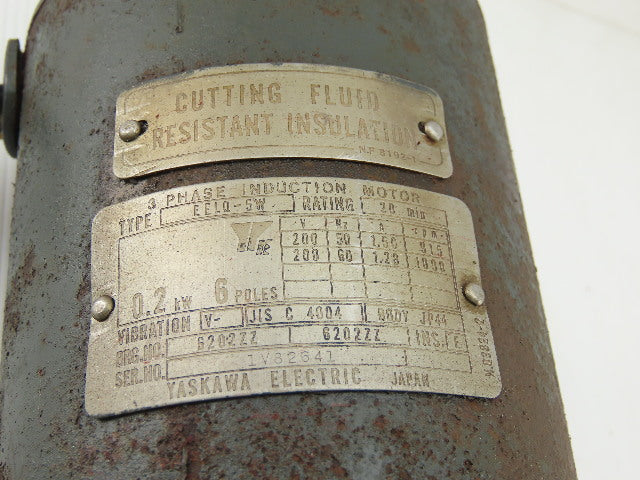 Yaskawa EELQ-5W 0.2kW 200V 50/60Hz 915/1090PRM 3Ph Electric Induction Motor