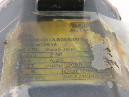 Fanuc A06B-0313-B005 127V AC 3000 PRM 8 Pole 4.20A AC Servo Motor