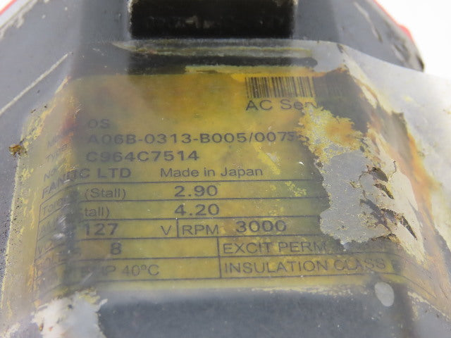 Fanuc A06B-0313-B005 127V AC 3000 PRM 8 Pole 4.20A AC Servo Motor