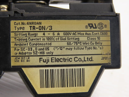 Fuji SC-0 TR-0N/3 600V 5Hp Contactor 4-6 Amp Trip Overload