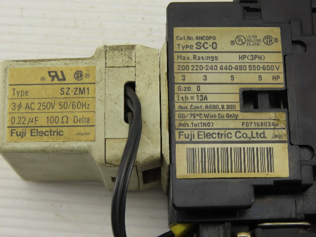 Fuji SC-0 TR-0N/3 600V 5Hp Contactor 4-6 Amp Trip Overload