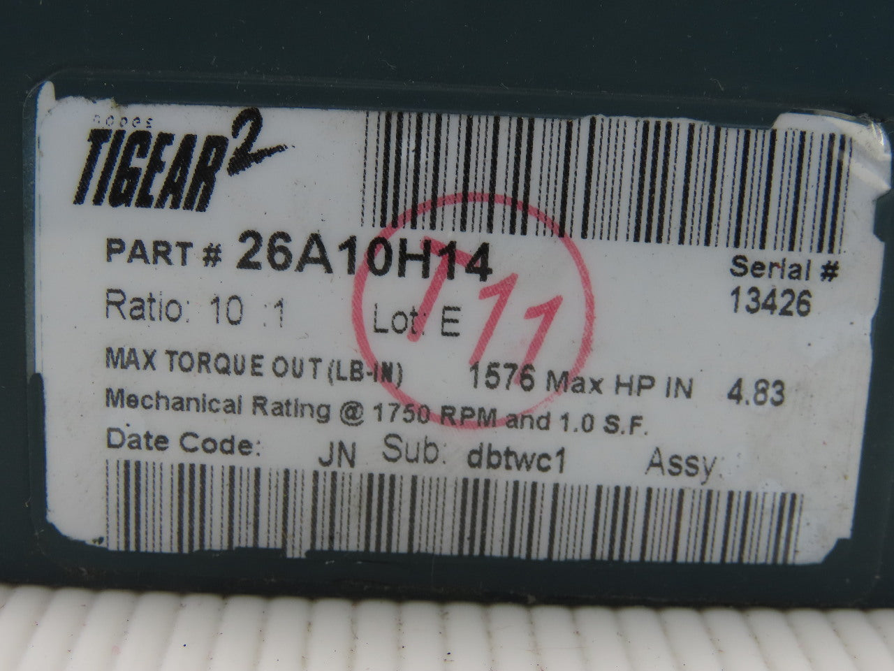 Dodge 26A10H14 10:1 Ratio 175RPM Output Thru Shaft Output Gear Reducer
