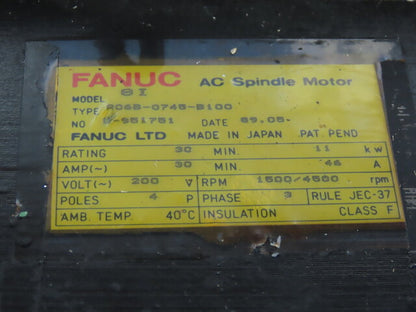 Fanuc A06B-0745-B100 200V 1500/4500RPM 4 Pole AC Spindle Motor