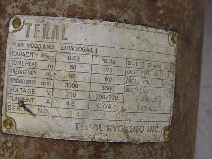 Teral LHW205A1.1 1.1kW 3Ph 200/220V 50/60Hz Coolant Pump