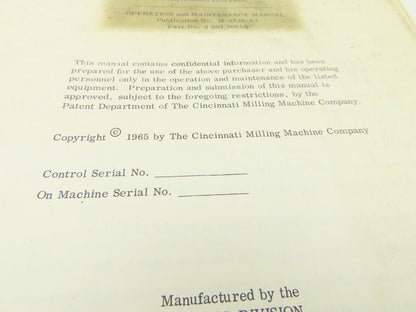 Cincinnati Acramatic Model 220 Operation Maintenance Manual Pub. No. M-2738-A1