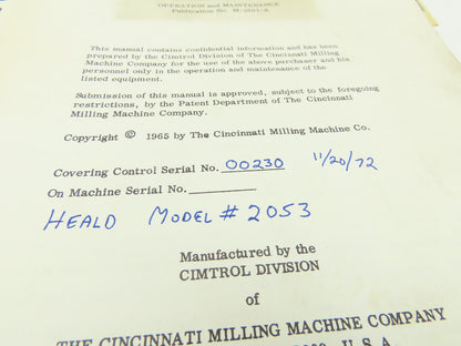 Cincinnati Cimtrol Acramatic 330 Control Operation Maintenance Manual M-2501-A