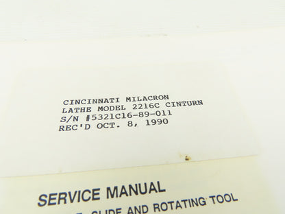Cincinnati Cinturn 2216C Hardware Application Service Manual Pub No. 3-TC-89022