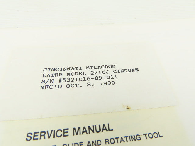 Cincinnati Cinturn 2216C Hardware Application Service Manual Pub No. 3-TC-89022