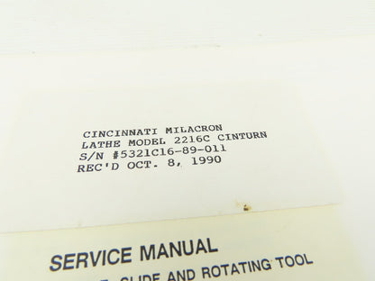 Cincinnati Cinturn 2216C Hardware Application Service Manual Pub No. 3-TC-89022